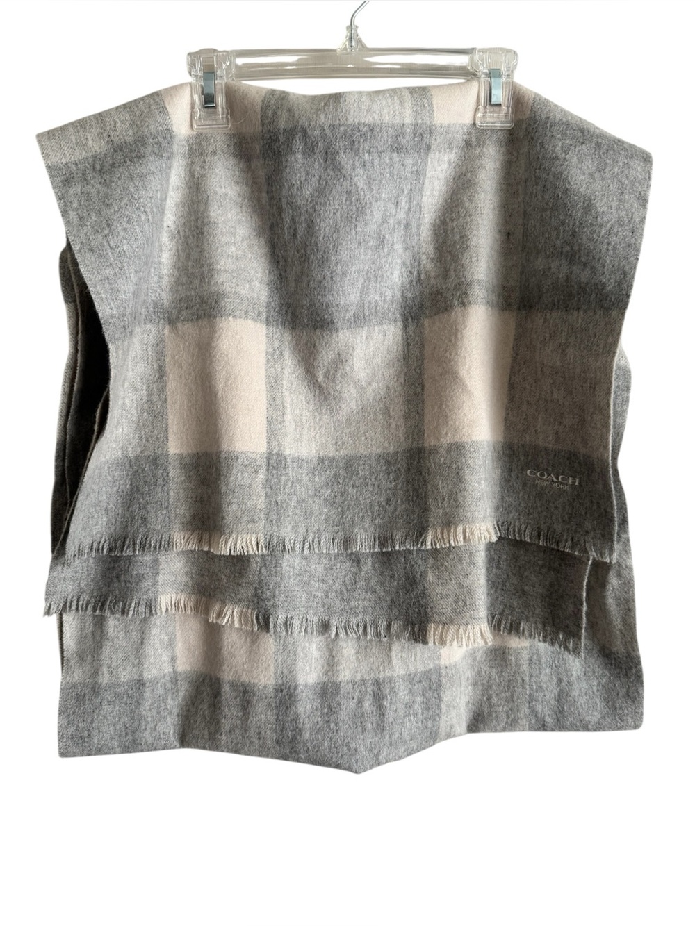 Coach Plaid Scarf in Gray and Cream